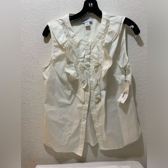 Liz Claiborne White front lace Ruffle Sleeveless Top - Size S NWT - Picture 1 of 7